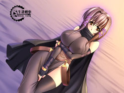 Rule 34 | 1girl, breasts squeezed together, breasts, brown eyes, brown hair, cape, clair lasbard, curvy, dutch angle, elbow gloves, covered erect nipples, fingerless gloves, gloves, gunner-l, hip focus, huge breasts, large breasts, long hair, solo, star ocean, star ocean till the end of time, thighhighs, wide hips
