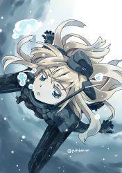Rule 34 | 10s, 1girl, air bubble, blonde hair, blue eyes, bubble, colored eyelashes, cropped jacket, garrison cap, hat, highres, kantai collection, long hair, long sleeves, military, military uniform, open mouth, pantyhose, puffy long sleeves, puffy sleeves, solo, twitter username, u-511 (kancolle), underwater, uniform, water, yukiharu
