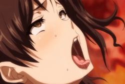 Rule 34 | 1girl, ahegao, animated, animated gif, blush, brown eyes, brown hair, close-up, drooling, female focus, fucked silly, fumika reisenbach, implied sex, moaning, open mouth, pandra, rolling eyes, saliva, saliva trail, shinkyoku no grimoire, solo, sweat, tongue, tongue out