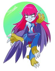 Rule 34 | claws, feathers, harpie lady, harpy, highres, long hair, monster girl, pointy ears, smile, toon harpie lady, wings, yu-gi-oh!, yu-gi-oh! duel monsters