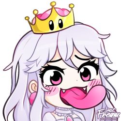 Rule 34 | 1girl, :d, blush, blush stickers, commentary, crown, earrings, eyelashes, fangs, fream, gyate gyate, jewelry, luigi&#039;s mansion, mario (series), meme, new super mario bros. u deluxe, nintendo, open mouth, pink eyes, portrait, princess king boo, smile, solo, super crown, tongue, tongue out, transparent background, watermark, white hair