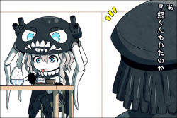 Rule 34 | 10s, 1boy, 1girl, abyssal admiral (kancolle), abyssal ship, admiral (kancolle), admiral suwabe, black hair, blue eyes, bowl, chopsticks, comic, eating, food, hat, k-suwabe, kantai collection, long hair, military, military uniform, naval uniform, pale skin, rice, rice bowl, tentacles, translation request, tray, uniform, wo-class aircraft carrier