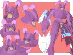 Rule 34 | absurdres, armor, craniummon, digimon, digimon (creature), full armor, highres, lance, polearm, red eyes, skull, solo, twintails, weapon