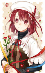 Rule 34 | 1girl, asahikawa hiyori, flower, hat, original, red eyes, red hair, ribbon, short hair, smile