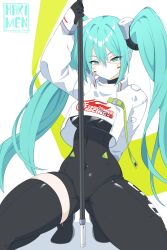Rule 34 | 1girl, absurdres, aqua eyes, aqua hair, asymmetrical bodysuit, black bodysuit, bodysuit, breasts, clothes writing, covered navel, cropped jacket, flag, gloves, goodsmile racing, hakimen, hatsune miku, highres, jacket, kneeling, long hair, long sleeves, looking at viewer, mask, medium breasts, mouth mask, pole, race queen, racing miku, see-through, single leg bodysuit, solo, spread legs, stripper pole, thighhighs, thighs, twintails, very long hair, white jacket, white mask