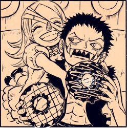 Rule 34 | 1boy, 1girl, age difference, brother and sister, charlotte brulee, charlotte katakuri, food, one piece, siblings, smile, aged down