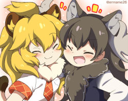 Rule 34 | 10s, 2girls, :3, animal ears, antlers, blonde hair, blush, cat ears, cat tail, eromame, horns, kemono friends, lion (kemono friends), lion ears, lion tail, long hair, moose (kemono friends), moose ears, multiple girls, open mouth, smile, tail