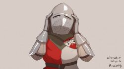 Rule 34 | 1girl, animated, arm guards, armor, balance scale print, bassinet, belt, blush, breastplate, brown eyes, brown hair, crest, female knight, gambeson, gauntlets, unworn headwear, helmet, knight, lady lucerne (ironlily), long hair, looping animation, martin (tuxedopato), medieval, messy hair, one eye closed, ordo mediare sisters (ironlily), pauldrons, plate armor, shoulder armor, simple background, solo, surcoat, upper body, video