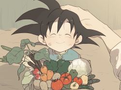 Rule 34 | 1boy, ^ ^, bell pepper, black hair, broccoli, carrot, child, chinese clothes, close-up, closed eyes, cocorikokke, commentary request, cucumber, dirty, dirty face, dragon ball, dragon ball super, dragonball z, father and son, fingernails, food, fruit, hand on another&#039;s head, happy, head out of frame, headpat, holding, holding food, holding vegetable, lettuce, male focus, out of frame, outstretched arm, pepper, potato, pov, pov hands, radish, short hair, smile, son goku, son goten, spiked hair, spring onion, sweat, tomato, upper body, vegetable