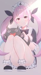 Rule 34 | 1girl, ahoge, anchor, animal, black bow, black cat, black dress, black footwear, black ribbon, blue hair, blush, bow, breasts, cat, cleavage, closed mouth, commentary, convenient leg, dress, frilled dress, frills, full body, hair ribbon, highres, hololive, long hair, maid headdress, medium breasts, minato aqua, minato aqua (1st costume), multicolored hair, pink hair, puffy short sleeves, puffy sleeves, red eyes, revision, ribbon, shoes, short sleeves, sidelocks, sitting, smile, solo, starfox1015, twintails, two-tone hair, very long hair, virtual youtuber