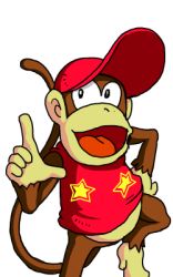 Rule 34 | 1boy, black eyes, clothes, diddy kong, donkey kong (series), donkey kong country, hat, lowres, male focus, mario (series), monkey, monkey tail, nintendo, no humans, open mouth, shirt, solo, star (symbol), super mario bros. 1, tail, tongue, white background