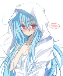 Rule 34 | 1other, alternate costume, androgynous, blue hair, embarrassed, fictional persona, hand on own chest, highres, long hair, looking at viewer, raphael (tensei shitara slime datta ken), red eyes, rimuru tempest, robe, tensei shitara slime datta ken, very long hair, white robe