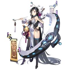 Rule 34 | 1girl, absurdly long hair, artist request, bare shoulders, black collar, black footwear, black hair, black thighhighs, collar, dress, final gear, floating, floating object, full body, glowing, gourd, hair ornament, hair ribbon, hairpin, high heels, holding, holding smoking pipe, horizontal-striped collar, horizontal-striped thighhighs, legs apart, long hair, looking at viewer, official art, open mouth, pumps, purple eyes, purple ribbon, purple tassel, ribbon, rosa (final gear), scroll, sidelocks, simple background, smoking pipe, solo, standing, tachi-e, thighhighs, third-party source, very long hair, white background, white dress, white wrist cuffs, wrist cuffs