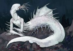 Rule 34 | bloodborne, closed mouth, commentary, coral, dated, eldritch abomination, emlan, english commentary, fins, floating hair, highres, kos (bloodborne), monster, monster girl, multiple legs, orange hair, signature, smile, tentacle hair, underwater