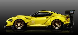 Rule 34 | absurdres, car, gradient background, grey background, highres, motor vehicle, no humans, original, reflection, signature, silenxe, spoiler (automobile), sports car, toyota, toyota supra, toyota supra mk v, vehicle focus