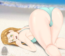 Rule 34 | 1girl, ass, back, bare shoulders, beach, bikini, black clover, blush, breasts, darakq4, embarrassed, large breasts, mimosa vermillion, open mouth, swimsuit, tagme, yellow eyes