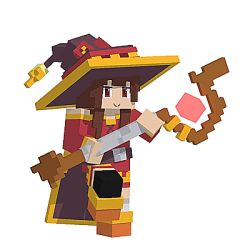 Rule 34 | 1girl, 3d, animated, animated gif, bandaged leg, bandages, bare shoulders, brown hair, cape, dancing, dress, hat, holding, holding staff, kono subarashii sekai ni shukufuku wo!, looking at viewer, looping animation, lowres, megumin, minecraft, mlkewatnot, red dress, red eyes, short hair with long locks, simple background, single thighhigh, smile, solo, staff, swaying, thighhighs, white background, witch hat