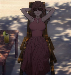 Rule 34 | 1girl, breasts, dress, highres, large breasts, long hair, lupin iii, lupin iii part 6, mine fujiko, stitched, sunglasses, third-party edit