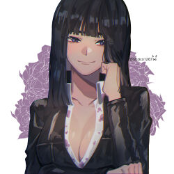 Rule 34 | 1girl, artist name, bbzico1267, black hair, blue eyes, blunt bangs, blush, closed mouth, commentary, long hair, looking at viewer, nico robin, one piece, signature, smile, solo