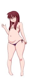 Rule 34 | 1girl, absurdres, bikini, breasts, brown hair, fat, feet, glasses, highres, kamisuki, long hair, pot belly, small breasts, solo, string bikini, thick thighs, thighs