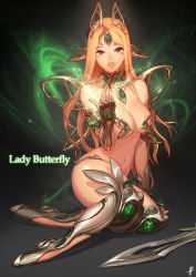 Rule 34 | 1girl, armor, bare shoulders, blonde hair, breasts, butterfly (dota 2), butterfly (weapon), butterfly wings, cleavage, dota (series), dota 2, highres, hip focus, insect wings, instant ip, jewelry, large breasts, lips, long hair, looking at viewer, lots of jewelry, mole, mole under eye, navel, parted lips, personification, purple eyes, signature, solo, sword, thighs, weapon, wings