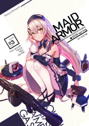 Rule 34 | 1girl, 5.56x45mm nato, alternate costume, ammunition, ammunition belt, ammunition box, apron, belt-fed, black bow, black footwear, blush, bow, bow choker, breasts, bullet, carbine cartridge, character name, choker, cleavage, collarbone, commentary request, corset, cover, cover page, detached sleeves, dinergate (girls&#039; frontline), dmr cartridge, enmaided, frilled choker, frilled skirt, frills, full body, girls&#039; frontline, gun, h&amp;k mg4, hair between eyes, hair ornament, hairclip, hat, head in hand, head rest, head tilt, heckler &amp; koch, highres, holding, holding mop, holding shoes, intermediate cartridge, light machine gun, lmg cartridge, long hair, looking at viewer, low twintails, m27 link, machine gun, magazine (weapon), maid, maid apron, maid headdress, medium breasts, mg4 (girls&#039; frontline), mop, pantyhose, peaked cap, ranyu, rifle cartridge, shoes, sidelocks, silver hair, skirt, smile, solo, squatting, twintails, very long hair, weapon, white pantyhose, yellow eyes