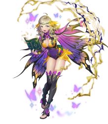 Rule 34 | 1girl, ahoge, alternate costume, blonde hair, book, boots, breasts, brown eyes, bug, butterfly, cape, cleavage, covered navel, detached sleeves, fire emblem, fire emblem fates, fire emblem heroes, flower, full body, gesoking, gradient clothes, hair ornament, hand up, highres, holding, holding book, insect, leaning forward, leotard, lightning, long hair, looking away, magic, medium breasts, nintendo, non-web source, official art, open book, open mouth, ophelia (fire emblem), shiny clothes, shiny skin, solo, sparkle, thigh boots, thighhighs, thighs, thorns, toeless footwear, toes, transparent background