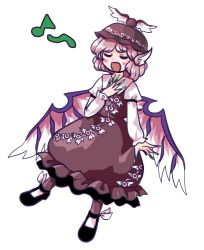 Rule 34 | 1girl, absurdres, animal ears, bird ears, bird wings, black footwear, blush stickers, brown dress, brown headwear, brown legwear, commission, dress, eighth note, fingernails, full body, green nails, highres, juliet sleeves, long fingernails, long sleeves, music, musical note, mystia lorelei, nail polish, open mouth, pink eyes, puffy sleeves, sharp fingernails, shoes, short hair, simple background, singing, skeb commission, smile, solo, touhou, white background, white wings, winged hat, wings, yanaiba (shishamohurai)