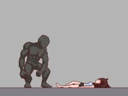 Rule 34 | 1boy, 1girl, animated, animated gif, blood, lowres, lying, mdo (pixiv28371189), original, ryona, stepped on, torture
