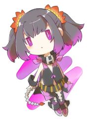 Rule 34 | 1girl, belt, black choker, black hair, bracelet, braid, chibi, choker, flower, hair flower, hair ornament, jewelry, purple eyes, purple hair, revealing clothes, shunrai, sideless outfit, solo, symonne (tales), tales of (series), tales of zestiria, thighhighs, twintails