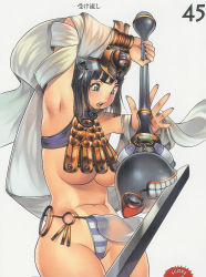 Rule 34 | 00s, 1girl, ancient princess menace, black hair, blue panties, breasts, f.s., large breasts, menace (queen&#039;s blade), menace (queen's blade), nail polish, panties, pink nails, queen&#039;s blade, revealing clothes, setra, short hair, solo, striped clothes, striped panties, underboob, underwear