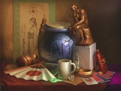 Rule 34 | ace attorney, card, commentary, cup, english commentary, folding fan, hammer, hand fan, indoors, jar, misty fey, mug, photia, playing card, realistic, statue, still life