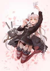 Rule 34 | 10s, 1girl, 2014, absurdres, amatsukaze (kancolle), black panties, blush, choker, criin (659503), dated, dress, garter straps, gloves, unworn gloves, hair tubes, highres, kantai collection, long hair, machinery, panties, red thighhighs, rensouhou-kun, sailor dress, signature, silver hair, solo, thighhighs, two side up, underwear, very long hair, white gloves, yellow eyes