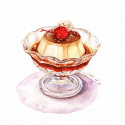 Rule 34 | artist name, cherry, dated, food, food focus, fruit, lisazhou art, no humans, original, painting (medium), pudding, traditional media, watercolor (medium), white background