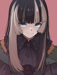 Rule 34 | 1girl, absurdres, black dress, black hair, blue eyes, blunt bangs, collared dress, dress, goth fashion, grey hair, highres, hitozche, hololive, hololive dev is, juufuutei raden, long hair, looking at viewer, multicolored hair, sidelocks, smile, solo, streaked hair, virtual youtuber
