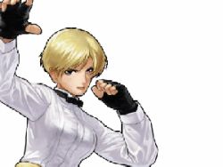 Rule 34 | 1girl, animated, animated gif, blonde hair, bouncing breasts, bow, bowtie, breasts, artistic error, fingerless gloves, gloves, king (snk), king of fighters xiii, lowres, short hair, snk, solo, the king of fighters, the king of fighters xiii