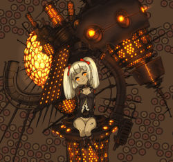 Rule 34 | 1girl, android, asgr, bad id, bad pixiv id, bottomless, doll, glowing, glowing eyes, no panties, original, robot, science fiction, solo, twintails