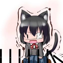 Rule 34 | 10s, 1girl, animal ears, another, black hair, cat ears, cat girl, cat tail, chibi, dominos, extra ears, eyepatch, fang, female focus, gradient background, hoshizuki (seigetsu), misaki mei, open mouth, school uniform, skirt, solo, tail, trembling, uniform, white background, | |