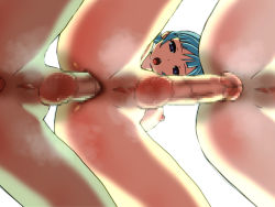 Rule 34 | 3girls, anal, ass, blue hair, borusen, breasts, censored, doggystyle, from below, futa with futa, futanari, looking at viewer, love train, mosaic censoring, multiple girls, penis, pussy, sex, sex from behind, simple background, spread legs, testicles, white background