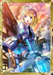 Rule 34 | 00s, 1girl, blonde hair, blue eyes, cosette coalhearth, fuzichoco, hairband, lowres, military, military uniform, open mouth, outdoors, senjou no valkyria, senjou no valkyria (series), senjou no valkyria 2, short hair, solo, thighhighs, uniform, white thighhighs