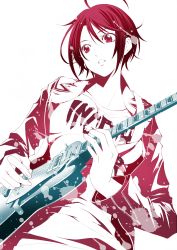 Rule 34 | 10s, 1girl, absurdres, aoi fuuka, breasts, comic, electric guitar, female focus, fuuka, guitar, highres, instrument, medium breasts, monochrome, music, official art, playing instrument, seo kouji, short hair, solo, standing, white background