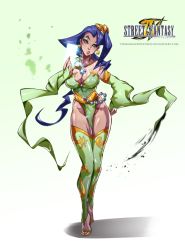 Rule 34 | 1girl, ahoge, barefoot, between breasts, black hair, blue eyes, boots, breasts, bridal gauntlets, capcom, card, cleavage, collar, collarbone, contrapposto, cosplay, detached sleeves, earrings, enix, eyeshadow, feet, final fantasy, final fantasy iv, green footwear, hand on own hip, hip focus, huge ahoge, jewelry, large breasts, legs, leotard, lips, long hair, makeup, md5 mismatch, nail polish, necklace, pendant, purple hair, resized, rose (street fighter), rydia (ff4), rydia (ff4) (cosplay), shiny skin, solo, street fighter, street fighter zero (series), thighhighs, tirnanogin industries, toeless legwear, toenail polish, toenails, toes, wide sleeves, yellow nails