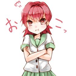 Rule 34 | 10s, angry, crossed arms, kantai collection, kinu (kancolle), looking at viewer, pout, red eyes, red hair, school uniform, serafuku, short hair