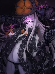 Rule 34 | 1girl, abigail williams (fate), abigail williams (third ascension) (fate), black bow, black gloves, black hat, black panties, blue eyes, bow, commentary request, fate/grand order, fate (series), flower, gloves, hat, hat flower, highres, keyhole, long hair, looking at viewer, miimu (nelreg3), navel, orange bow, panties, parted bangs, polka dot, polka dot bow, red eyes, skull, solo, underwear, very long hair, white hair, witch hat