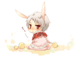Rule 34 | 1boy, animal ears, axis powers hetalia, bad id, bad pixiv id, blush, rabbit ears, rabbit tail, chibi, from behind, looking back, lowres, male focus, prussia (hetalia), red eyes, short hair, sitting, solo, tail, tobi (one), white background