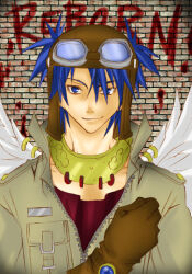 Rule 34 | 1boy, goggles, goggles on head, legendz, looking at viewer, male focus, personification, shiron (legendz), smile, solo