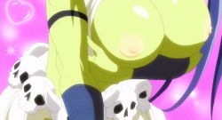 Rule 34 | 1girl, ahegao, animated, animated gif, arm under breasts, bare shoulders, black sclera, blue hair, breast lift, breasts, breasts out, colored nipples, colored sclera, colored skin, female goblin, goblin, gobuko nggiell, green nipples, green skin, halterneck, heart, heart-shaped pupils, large breasts, long hair, monster girl, nipples, open mouth, peter grill to kenja no jikan, pointy ears, ponytail, revealing clothes, sidelocks, skull, symbol-shaped pupils, tongue, tongue out, yellow eyes