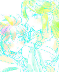 1boy 1girl age_difference breasts collarbone hetero hug kid_icarus kid_icarus_uprising large_breasts laurel_crown long_hair moenyan2 monochrome nintendo palutena pit_(kid_icarus) short_hair sketch white_background