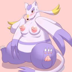 Rule 34 | 1girl, artist request, breasts, creatures (company), female focus, furry, furry female, game freak, gen 5 pokemon, long nipples, mienshao, nintendo, nipples, pokemon, pokemon (creature), red eyes, simple background, solo