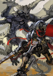 Rule 34 | armor, artist name, highres, huge weapon, lance, mecha, monster, original, polearm, robot, sword, takayama toshiaki, weapon